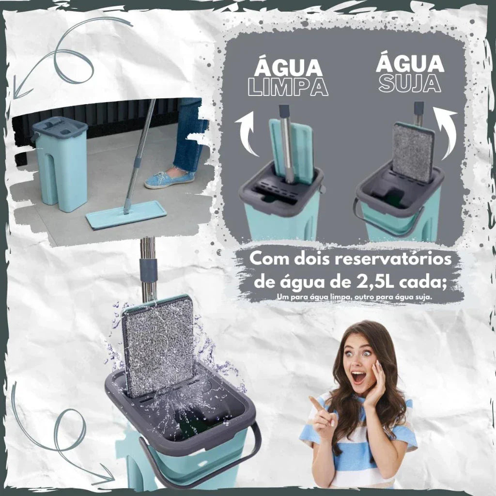 Mop Flat com Balde 6L | 2 Refis e Cabo Extensível Inox